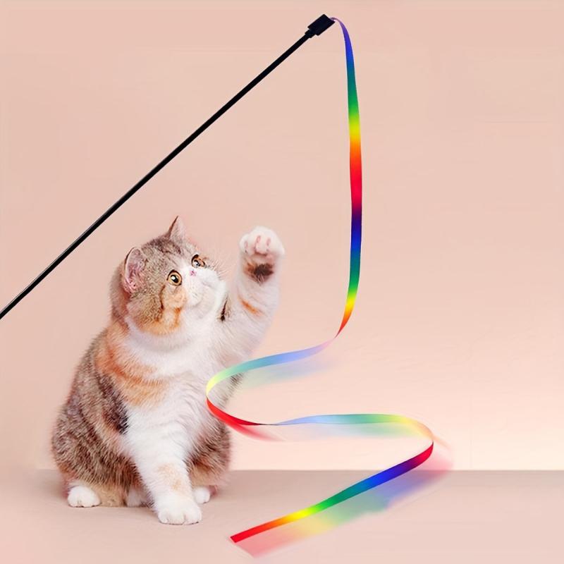 Colorful Ribbon Cat Teaser Wand Stick Toy