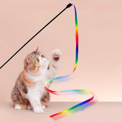 Colorful Ribbon Cat Teaser Wand Stick Toy