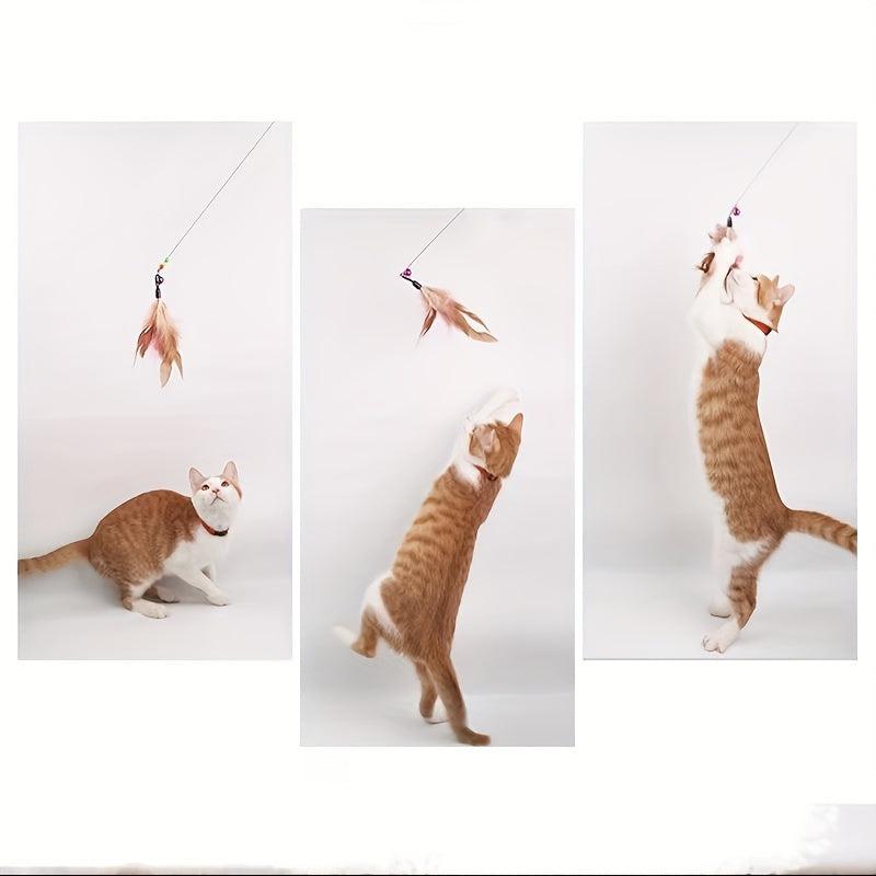 Durable Cat Interactive Stick Toy Wire Feather With Bell Teaser