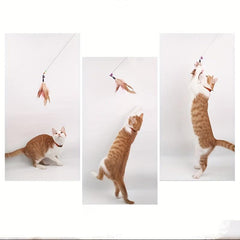 Durable Cat Interactive Stick Toy Wire Feather With Bell Teaser