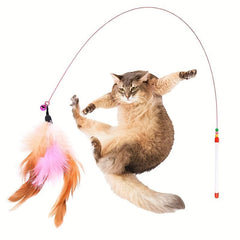 Durable Cat Interactive Stick Toy Wire Feather With Bell Teaser