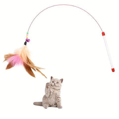 Durable Cat Interactive Stick Toy Wire Feather With Bell Teaser