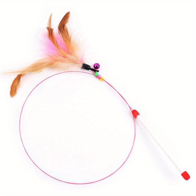 Durable Cat Interactive Stick Toy Wire Feather With Bell Teaser