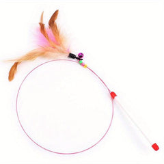 Durable Cat Interactive Stick Toy Wire Feather With Bell Teaser