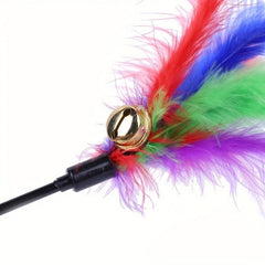 Interactive Cat Toy Feather Teaser Stick with Bell