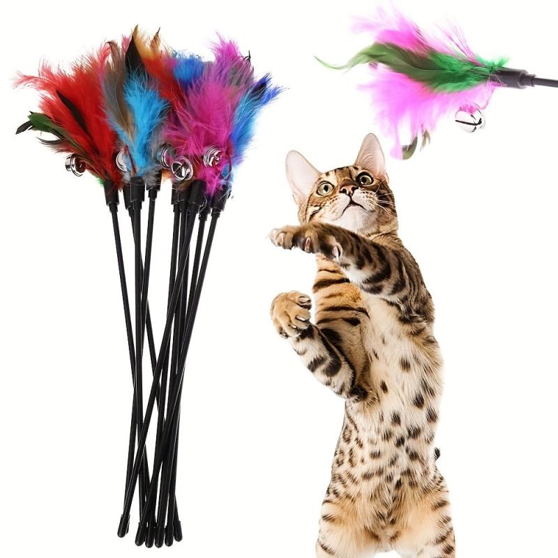 Interactive Cat Toy Feather Teaser Stick with Bell