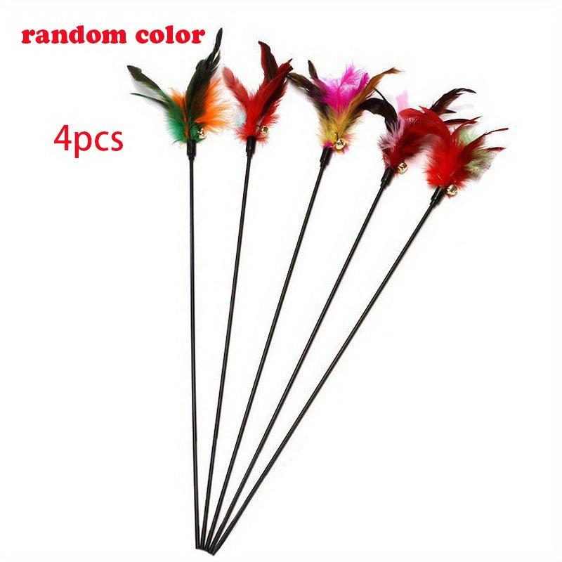Interactive Cat Toy Feather Teaser Stick with Bell
