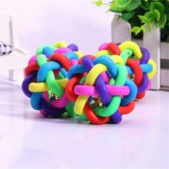 Colorful Rainbow Rubber Chew Toy For Pets Cat Dog Bell Toy Knitting Ball