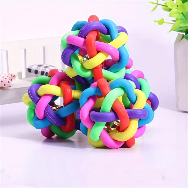 Colorful Rainbow Rubber Chew Toy For Pets Cat Dog Bell Toy Knitting Ball