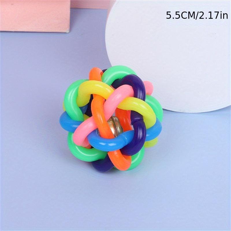 Colorful Rainbow Rubber Chew Toy For Pets Cat Dog Bell Toy Knitting Ball