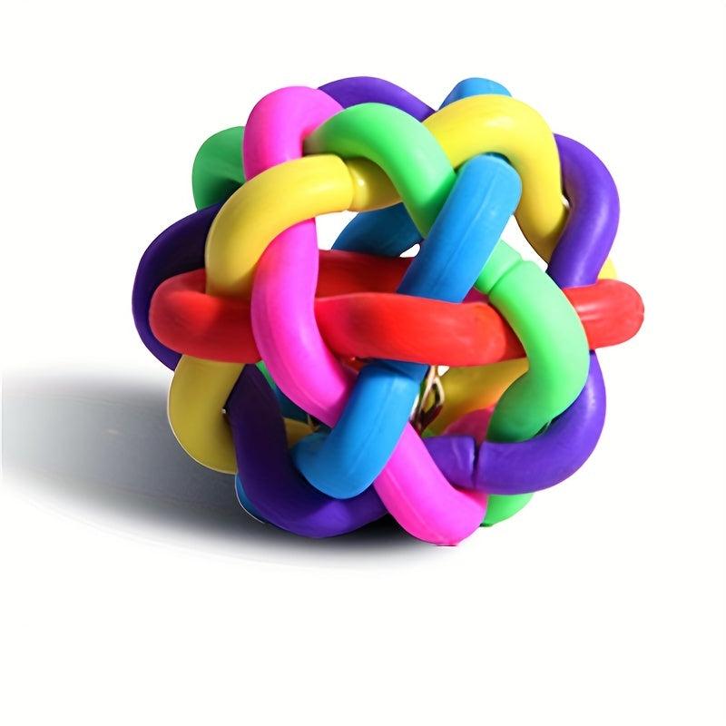 Colorful Rainbow Rubber Chew Toy For Pets Cat Dog Bell Toy Knitting Ball