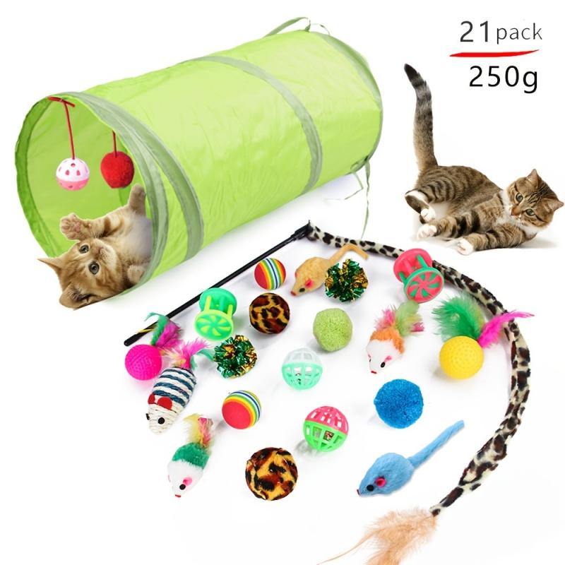 3-Way Feather Cat Toy Set with Tunnels for Indoor Cats