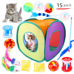 3-Way Feather Cat Toy Set with Tunnels for Indoor Cats