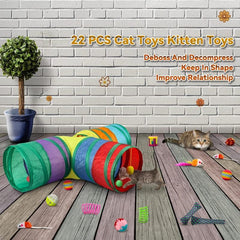 3-Way Feather Cat Toy Set with Tunnels for Indoor Cats