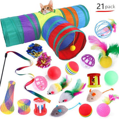3-Way Feather Cat Toy Set with Tunnels for Indoor Cats