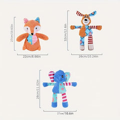 Interactive Plush Dog Toy Set Elephant & Fox Shape with Squeakers