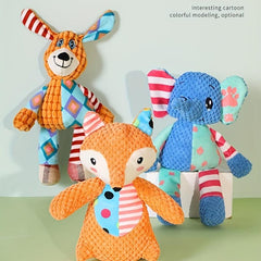 Interactive Plush Dog Toy Set Elephant & Fox Shape with Squeakers