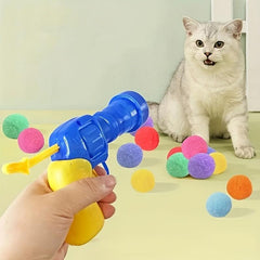 Plush Ball Launcher Cat Interactive Toy with 30 Plush Balls