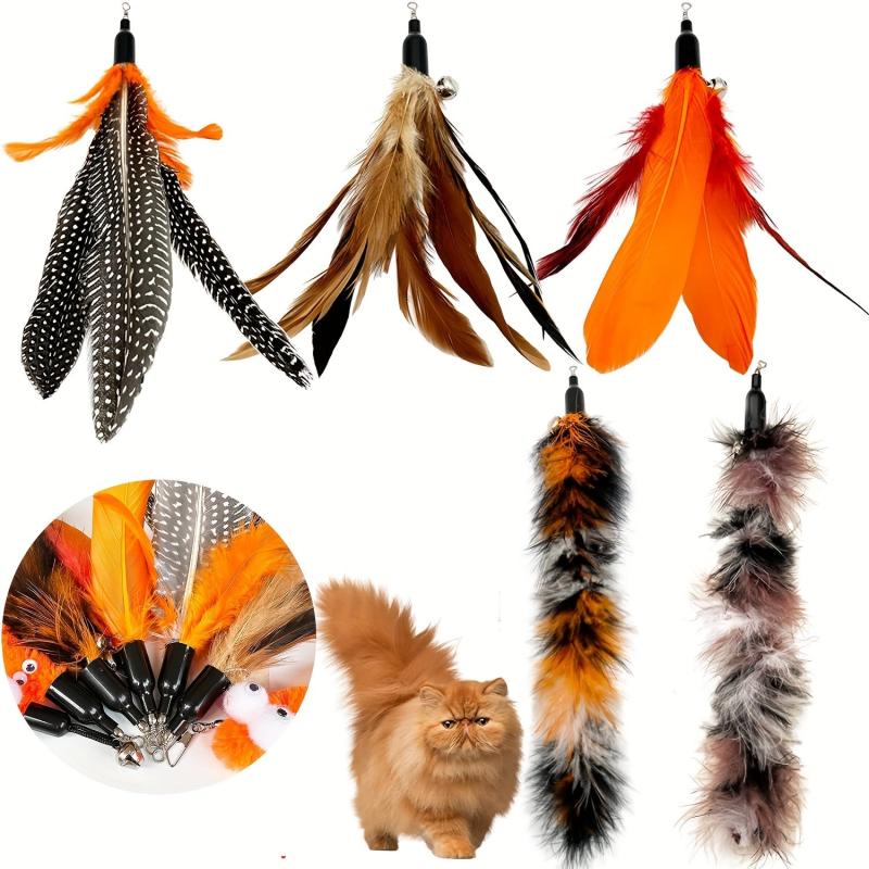 6pcs Natural Bird Feather Cat Wand Refills Interactive Toy