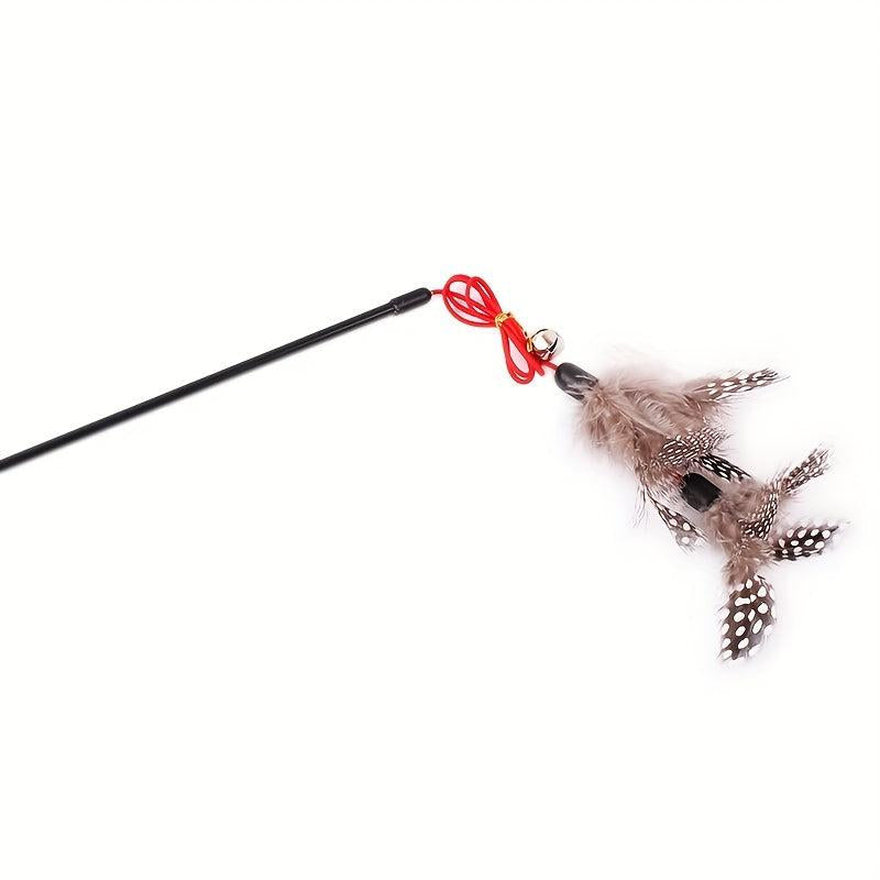 Double Layer String Pearl Feather Cat Teaser Toy Stick