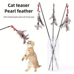 Double Layer String Pearl Feather Cat Teaser Toy Stick
