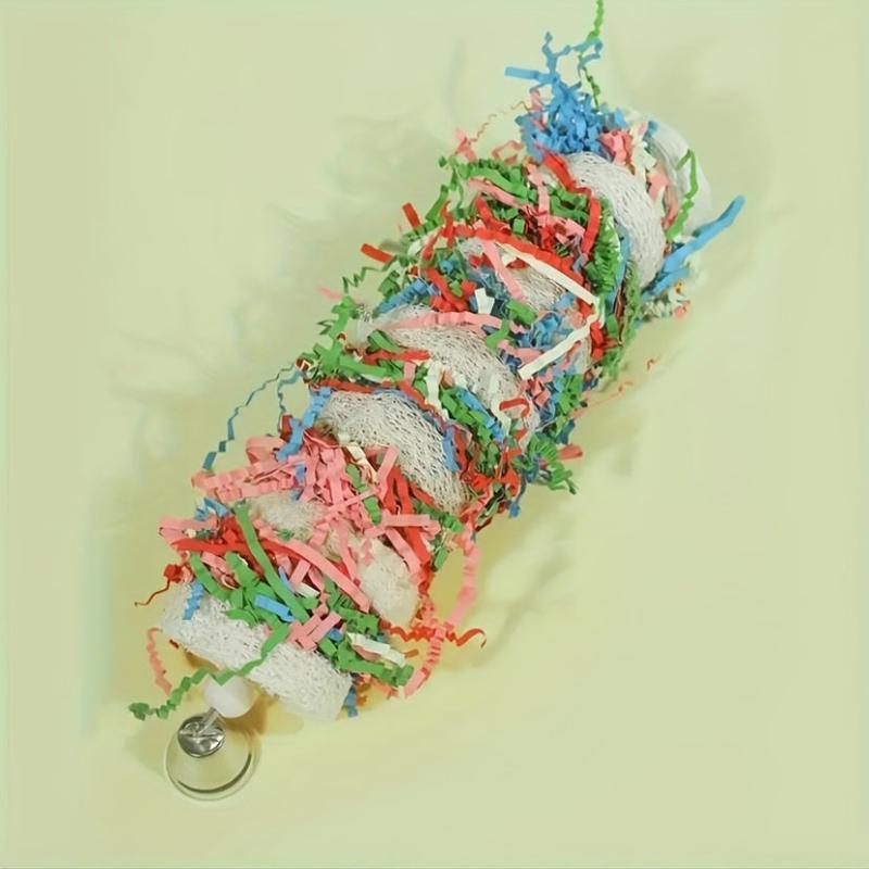 1pc Parrot Chew Toy With Bell Foraging Hanging Loofah Chewing Toys