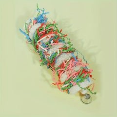 1pc Parrot Chew Toy With Bell Foraging Hanging Loofah Chewing Toys