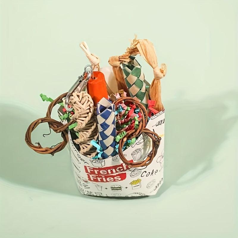 Bird Climbing Chew Toy Parrot Shredded Paper Fun Foraging Bamboo Trap Cup