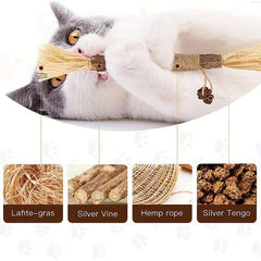 Wood Polygonum Raffia Catmint Cat Toy Bell Tooth Grinding Stick