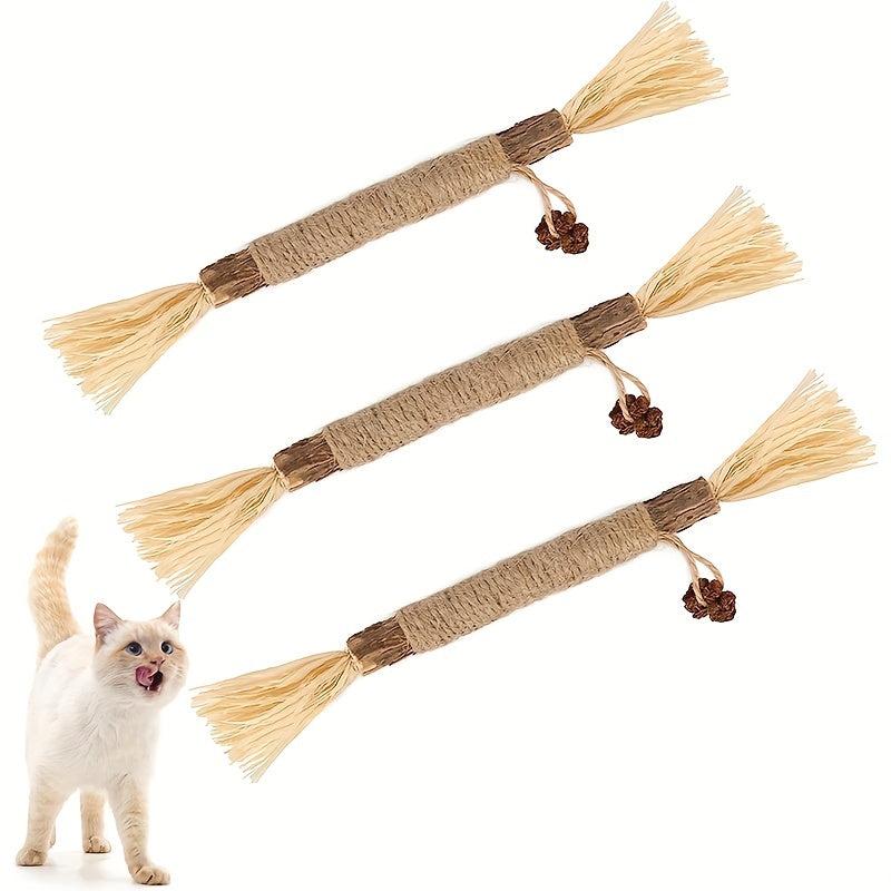 Wood Polygonum Raffia Catmint Cat Toy Bell Tooth Grinding Stick