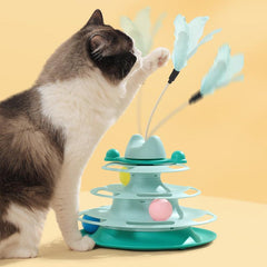 Feather Cat Turntable Toy with Ball and Stick