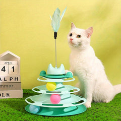 Feather Cat Turntable Toy with Ball and Stick
