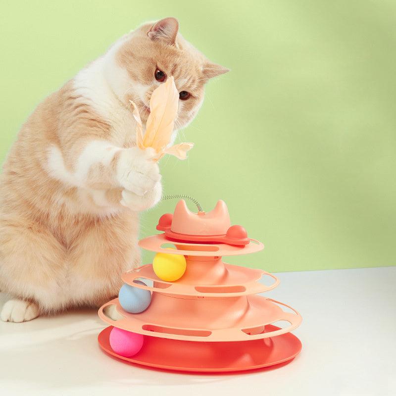 Feather Cat Turntable Toy with Ball and Stick