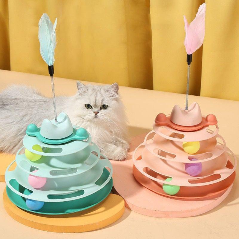 Feather Cat Turntable Toy with Ball and Stick