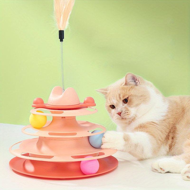 Feather Cat Turntable Toy with Ball and Stick