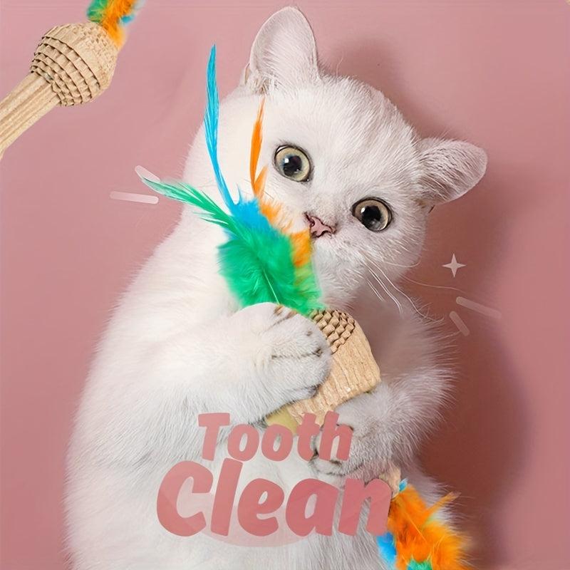 Interactive Cat Teaser Toy with Feather Scratcher Fun for Pet Kitten
