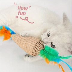 Interactive Cat Teaser Toy with Feather Scratcher Fun for Pet Kitten
