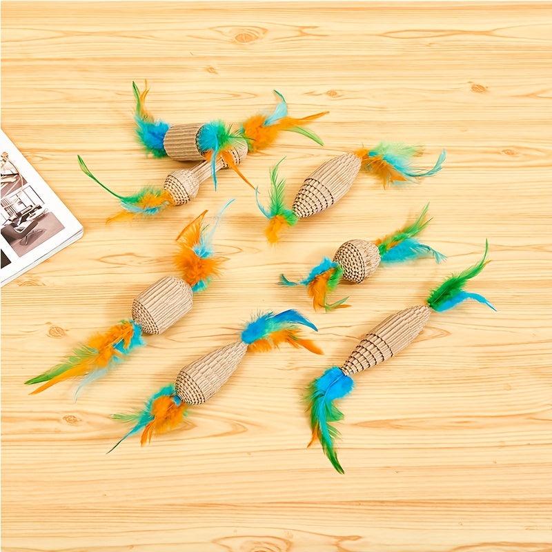 Interactive Cat Teaser Toy with Feather Scratcher Fun for Pet Kitten