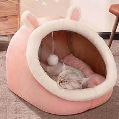 Cozy Cat Cave Bed Soft & Warm Kitten House Tent With Washable Cushion