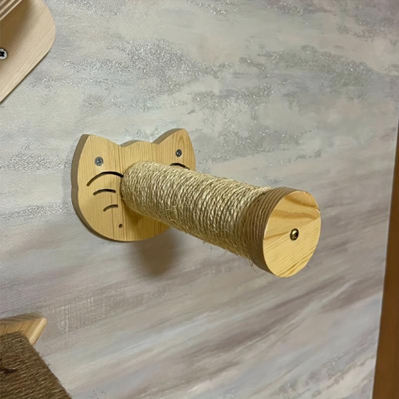 Wall Mounted Cat Scratching Post Sisal Wooden Climbing Step
