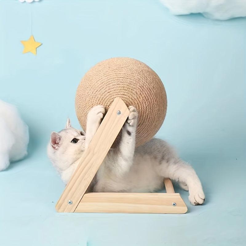 Natural Sisal Cat Scratcher Toy Ball Wooden Frame