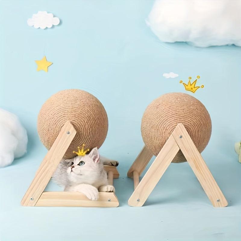 Natural Sisal Cat Scratcher Toy Ball Wooden Frame