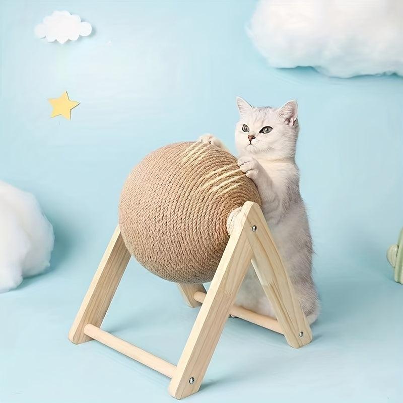 Natural Sisal Cat Scratcher Toy Ball Wooden Frame