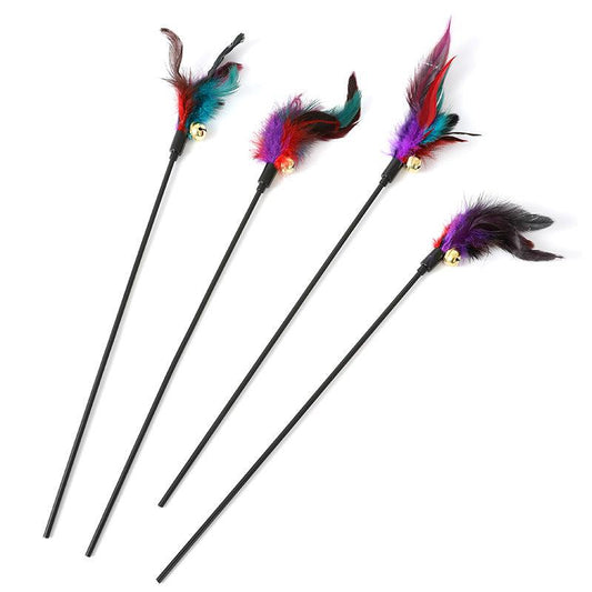 Interactive Cat Wand Toy with Bell and Feathers