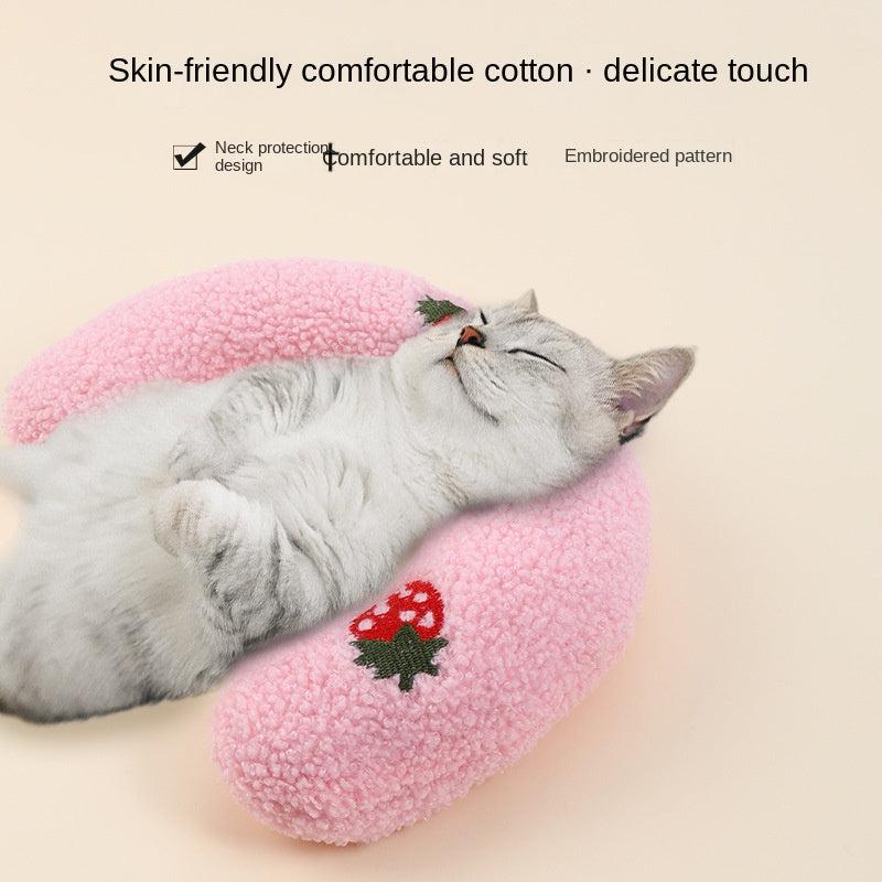 Cat Shaped U Plush Pillow For Deep Sleep Pet Soft Cushion