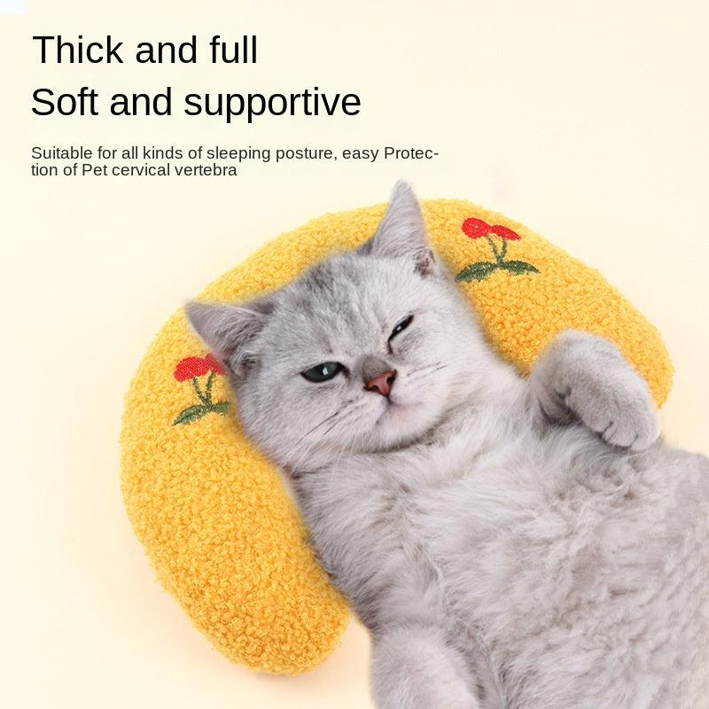 Cat Shaped U Plush Pillow For Deep Sleep Pet Soft Cushion