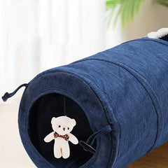 Foldable Cat Tunnel Toy 2 Way Canvas Tunnel with Hanging Ball