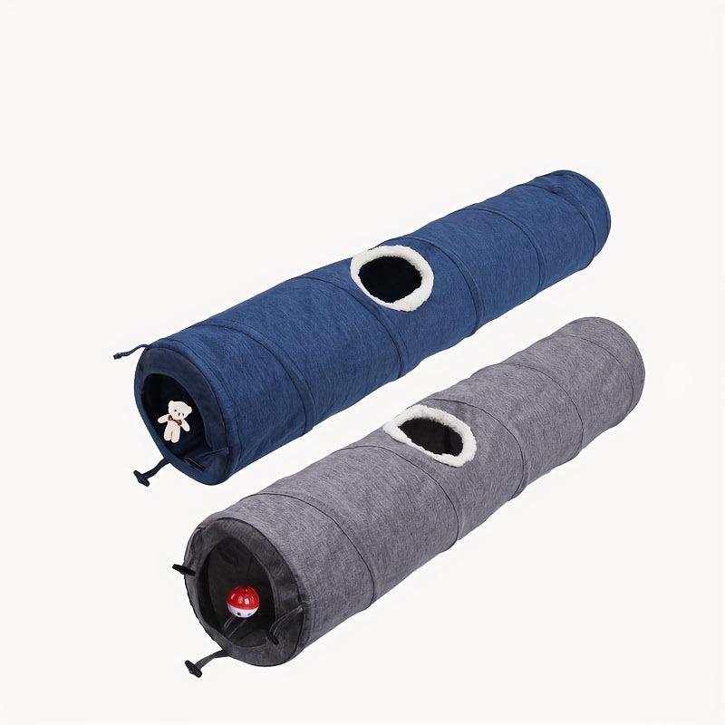 Foldable Cat Tunnel Toy 2 Way Canvas Tunnel with Hanging Ball