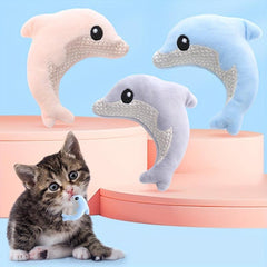 Interactive Cat Toy Durable Dolphin Plush for Play and Chew