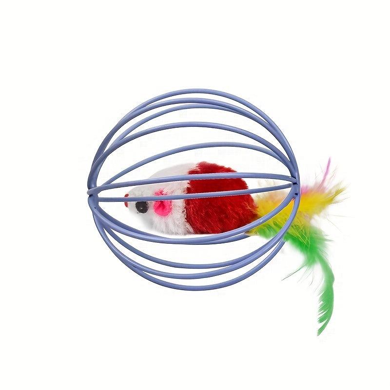 Cat Toy Cage Mouse With Feather Tail Cat Teaser Ball